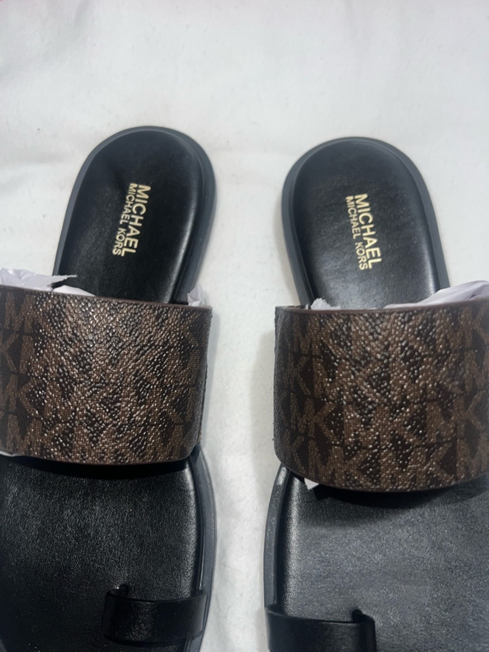 MICHAEL Michael Kors August Flat Sandals- Brown/ Black Logo - Picture 2 of 11